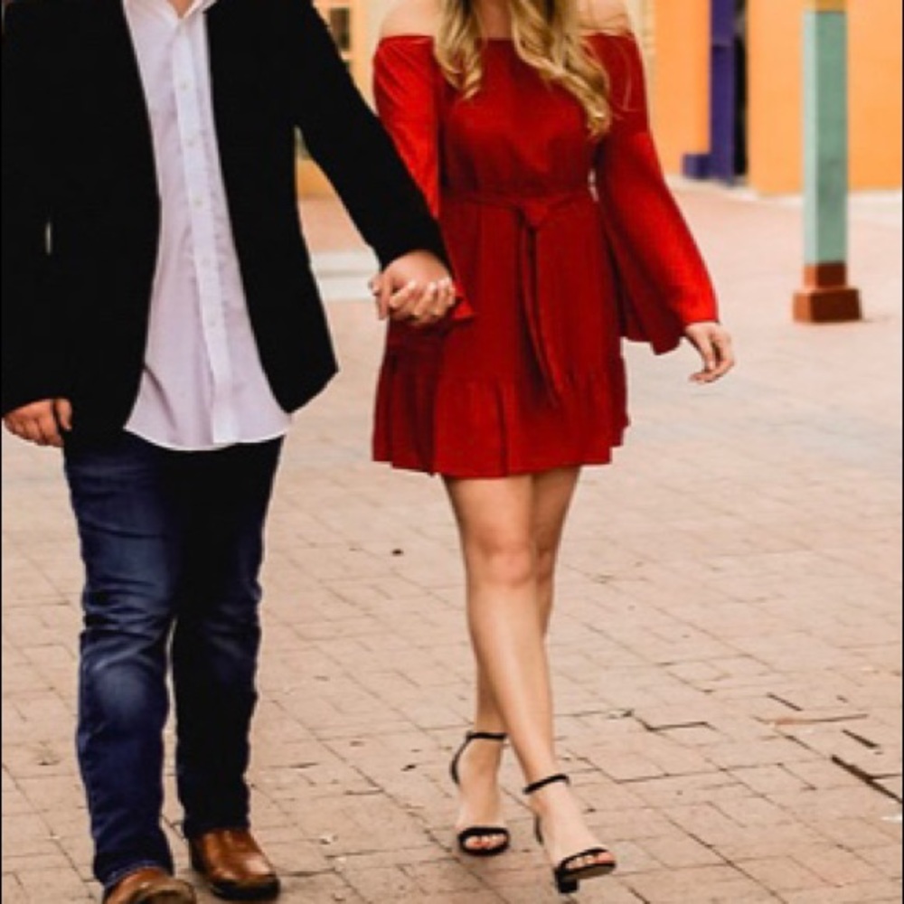 Red strapless dress